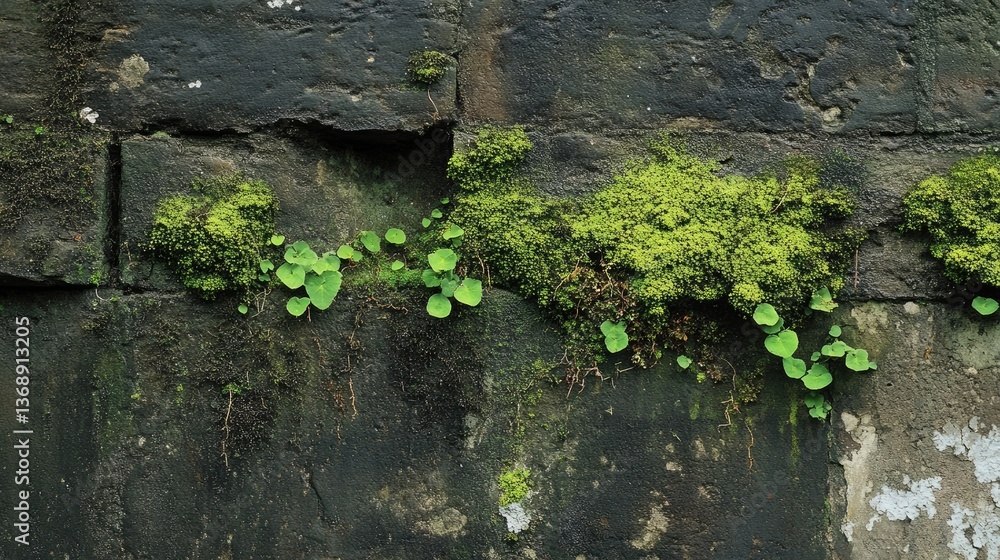 Moss and algae growing on a wall Moss and algae growing on a wall