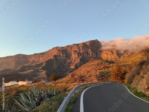 road in the mountains in Gran Canaria at sunset 