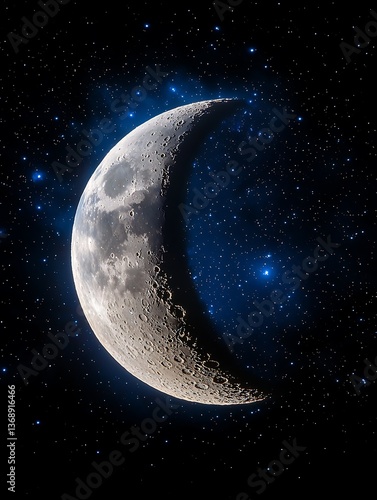 Crescent Moon in Starry Night