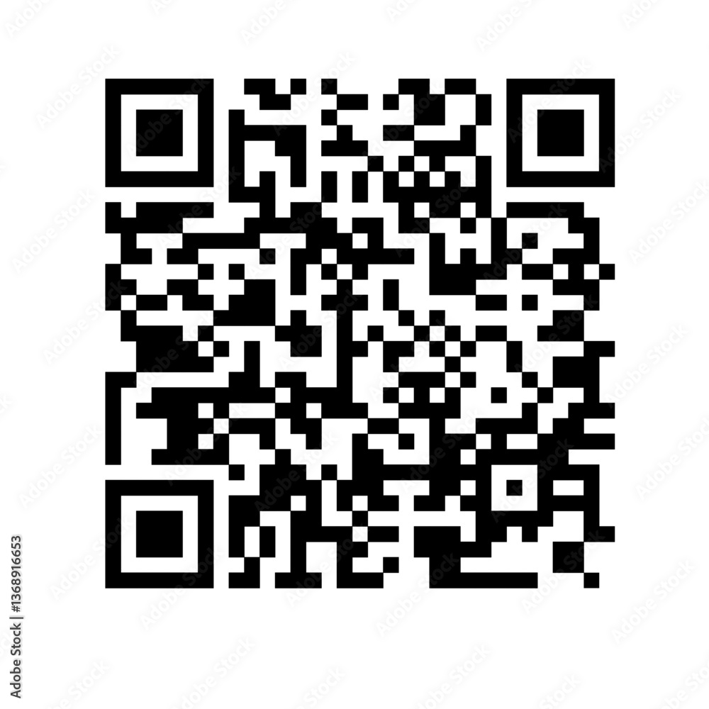 Geometric black QR code mosaic on white background for cryptography and app development Geometric black QR code mosaic on white background for cryptography and app development