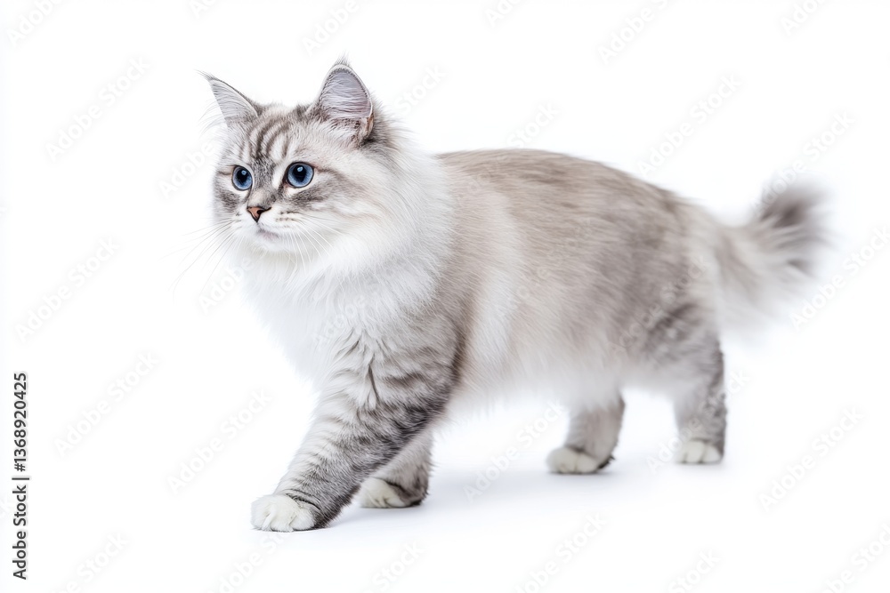 Obraz premium An adorable gray kitten with striking bright blue eyes, captured beautifully in a soft focus setting