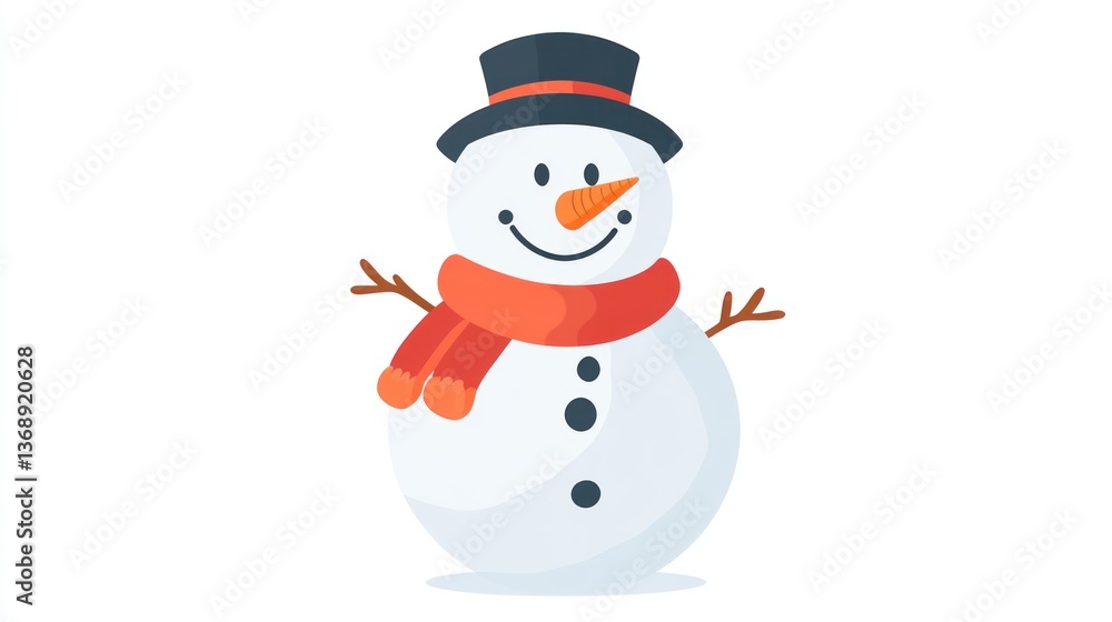 A cheerful snowman adorned with a top hat and scarf perfect for winterthemed designs and fest A cheerful snowman adorned with a top hat and scarf perfect for winterthemed designs and fest