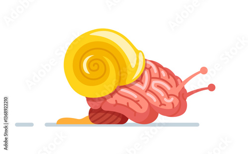 brain is slow as a snail, crawl slowly. Memory problem. Modern flat style thin line vector illustration isolated on white background