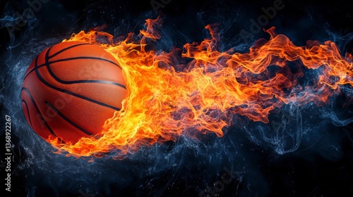 Wallpaper Mural Fiery basketball in motion, engulfed in flames against a dark background. Torontodigital.ca