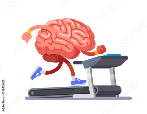 Brain working out on a treadmill education. Work on yourself. Modern flat style thin line vector illustration isolated on white background