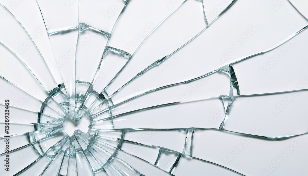 Obraz premium Broken glass texture creating abstract circular pattern on white background