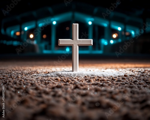 Cross in Snow at Night