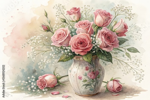 water color composition of roses