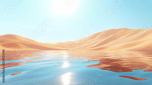 A desert mirage distorting the distant horizon, creating the illusion of water on the sunbaked sand. desert mirage. illustration. mirage. illustration. Mirage Horizon. Illustration