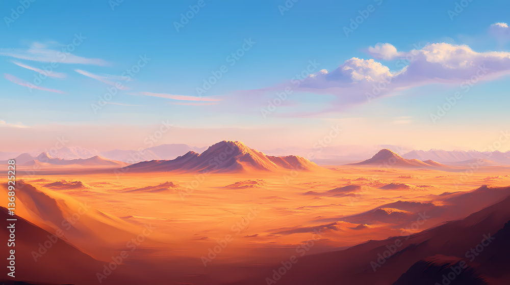 Naklejka premium A mesmerizing mirage on the horizon of a vast desert. Mirage Horizon. Illustration