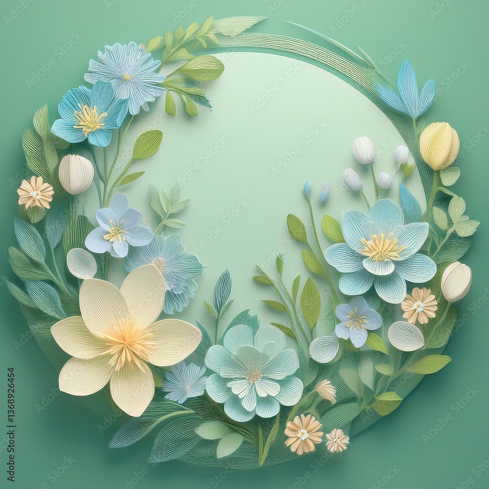 Obraz premium creative, fancy and beautiful spring flower composition with space for copy in circle background, graphic resource spring concept