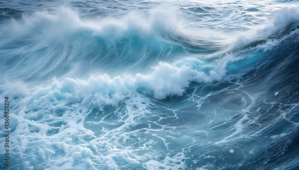 Fototapeta premium A swirling, turquoise wave crashes and foams, showcasing the dynamic beauty and powerful energy of the ocean.