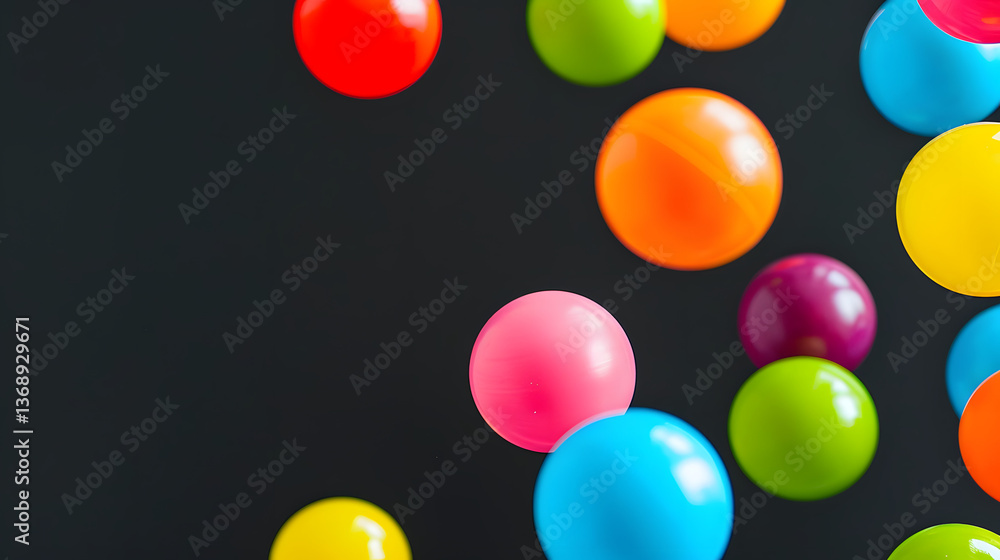 Close-up of colorful bouncing balls in mid-air against a bright background.
Close-up of colorful bouncing balls in mid-air against a bright background.