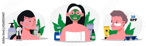 Skincare Routine Set, Acne, Face Mask, Sunscreen.