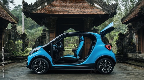 Electric Car in Asian Garden