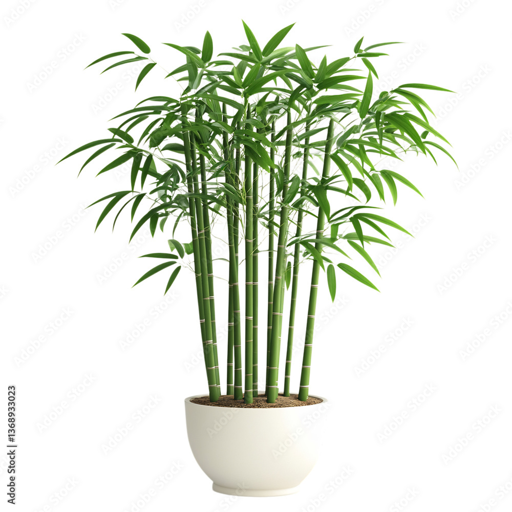 A 3D Potted Bamboo Plant with Tall Segmented Stems Isolated on Transparent Background A 3D Potted Bamboo Plant with Tall Segmented Stems Isolated on Transparent Background