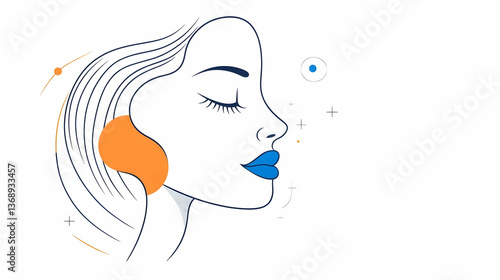 Serene woman profile illustration with abstract design elements