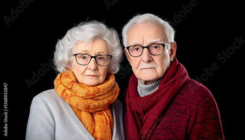 Serious elderly couple portrait against black background (1)
