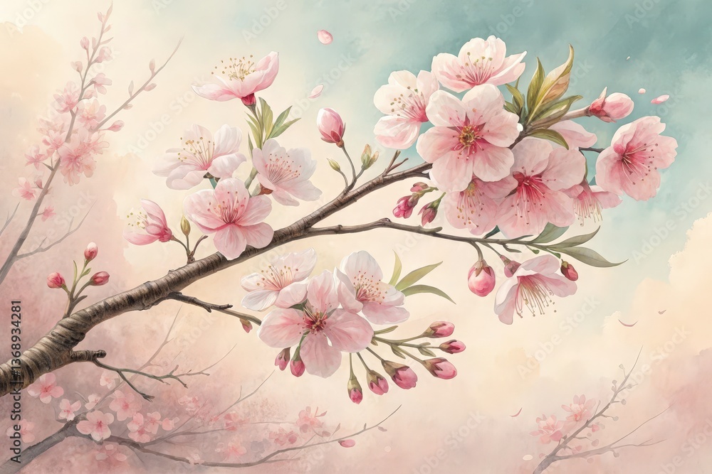 Fototapeta premium water color portrait of a blooming cherry