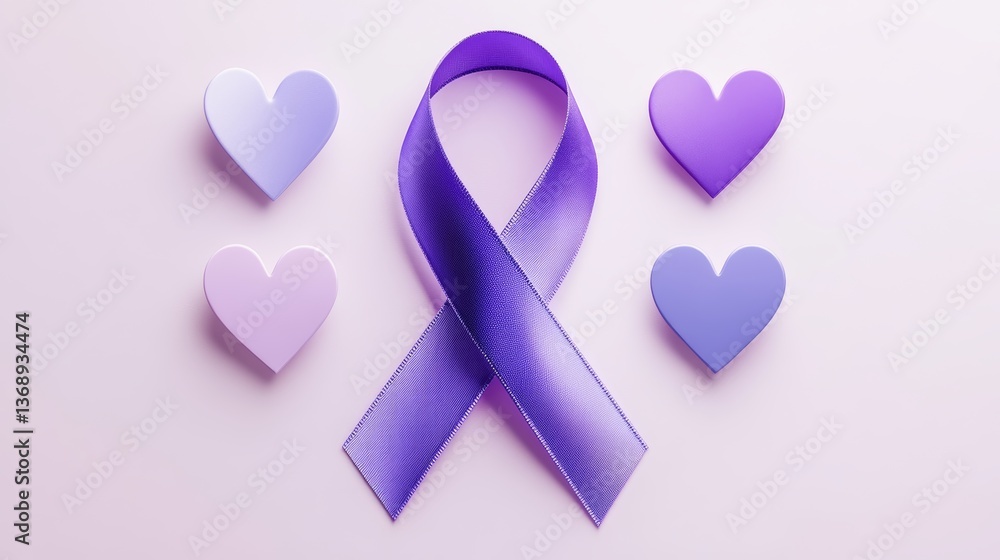 Purple ribbon with heart symbols on light background for World Lupus Day medical awareness Purple ribbon with heart symbols on light background for World Lupus Day medical awareness