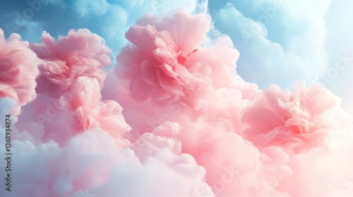 Pink and Blue Fluffy Clouds Dreamy Pastel Sky