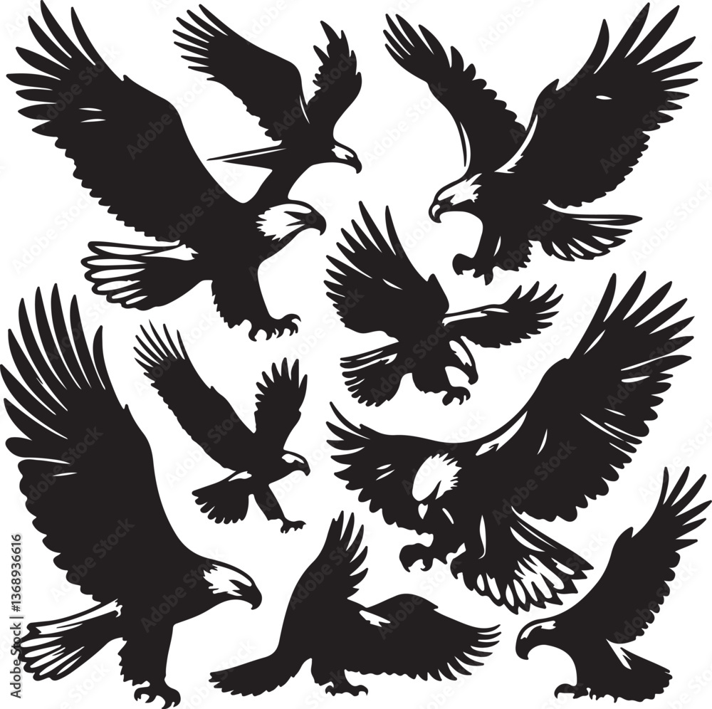Obraz premium eagle silhouettes vector white background