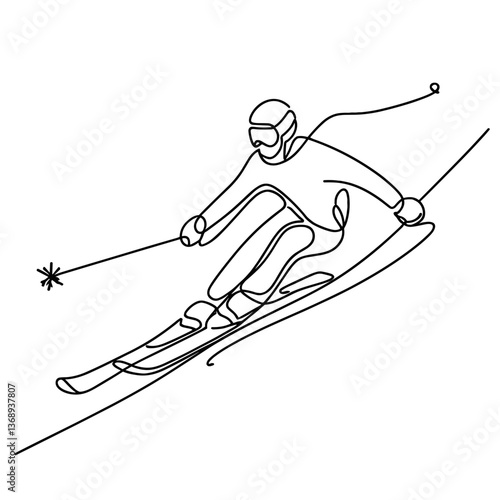 Line Drawing of a Skier in Action on the Slopes  