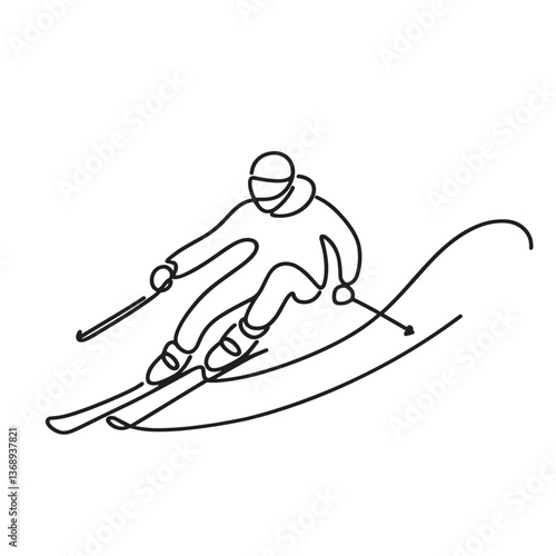 Line drawing of a skier navigating a slope  