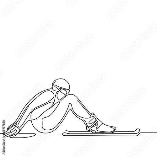 Line drawing of a skier resting on snow  