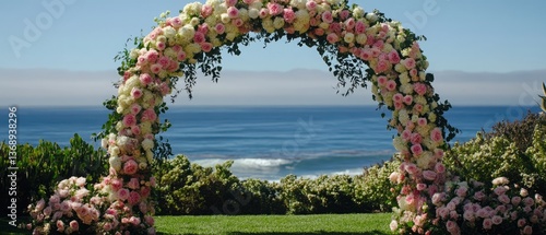 Elegant floral wedding arch with pink and white roses