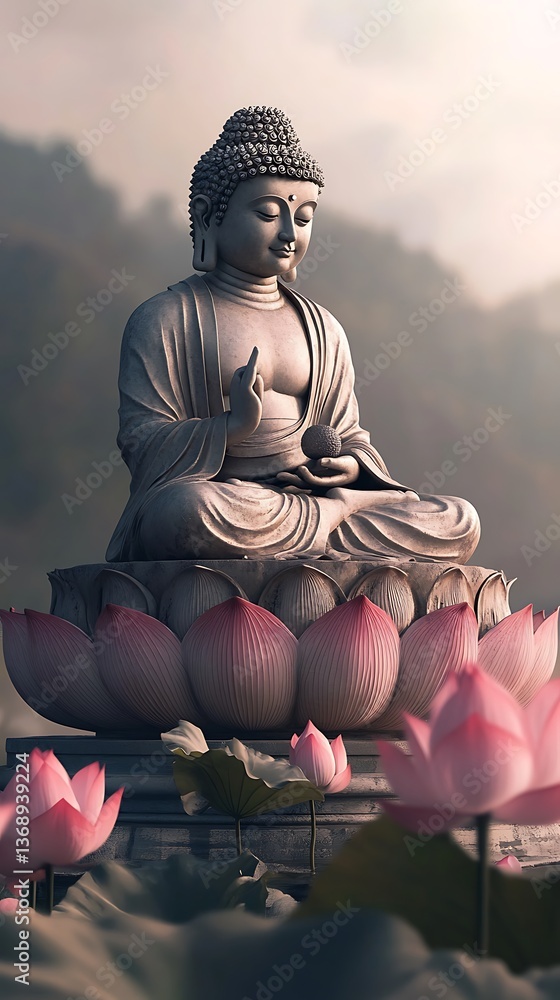 Fototapeta premium Digital artwork of buddha on a lotus floating in water picture