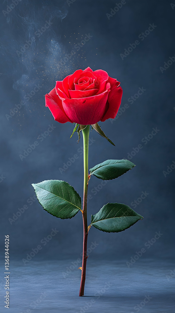 Fototapeta premium Single red rose with smoke effect on dark background