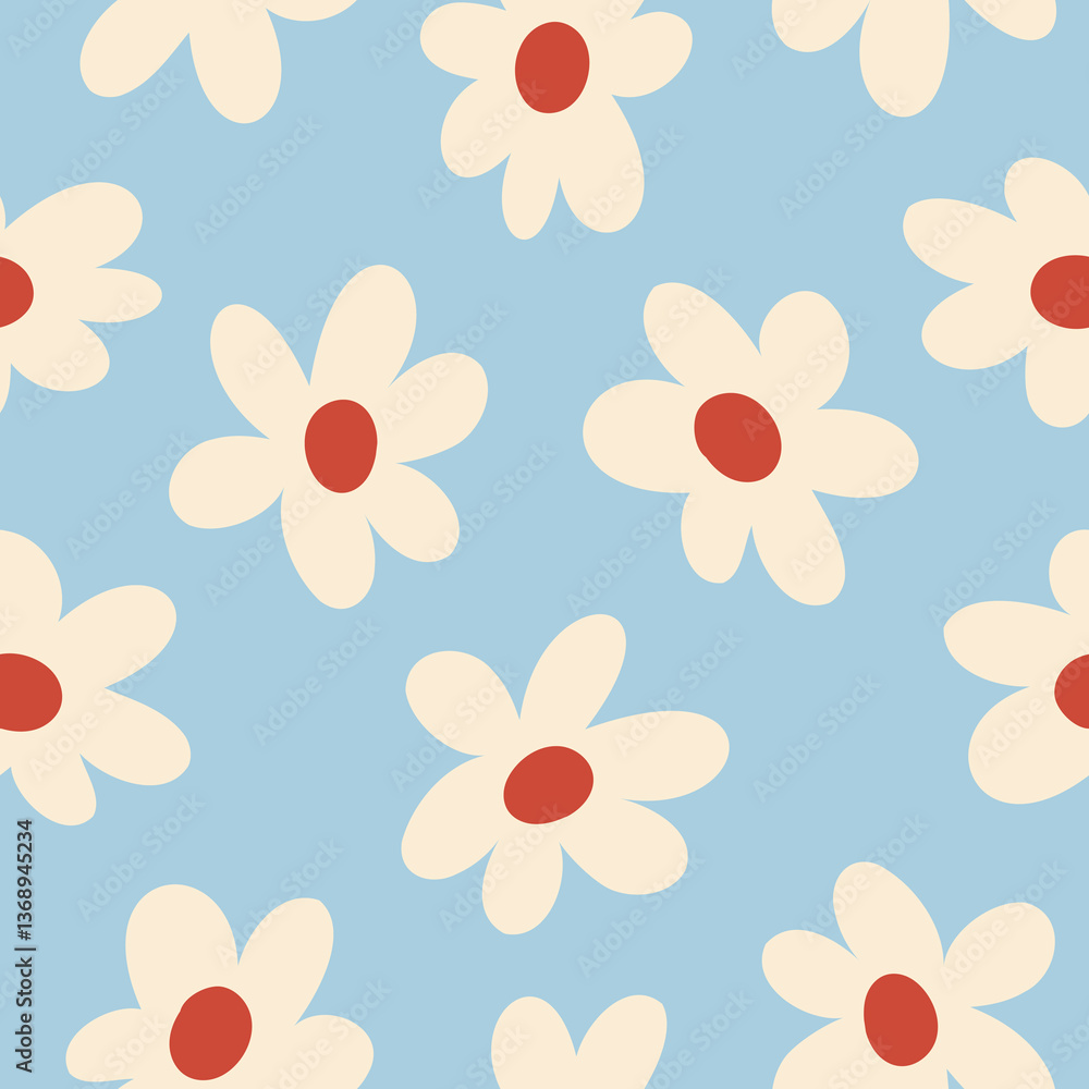 White Daisy Pattern Blue Floral Pattern White Daisy Pattern Blue Floral Pattern