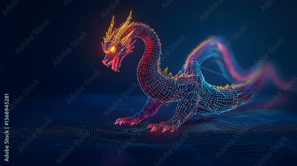 Fototapeta premium Digital Art Dragon With Glowing Particles