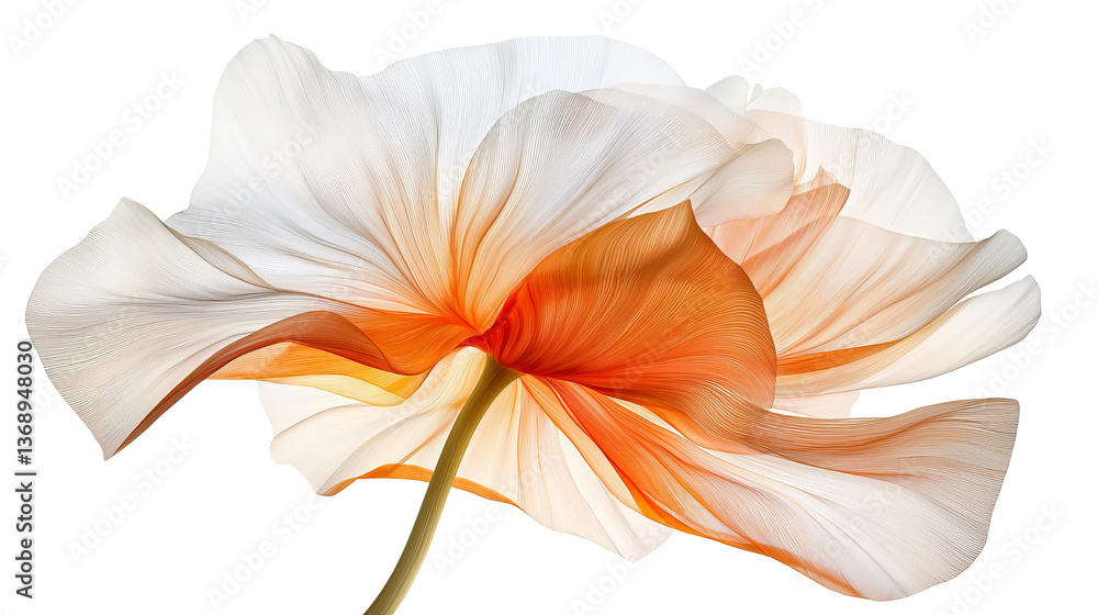 Fototapeta premium Png of An elegant white and orange flower with intricate petal details, gracefully displaying its soft curves on transparent background.