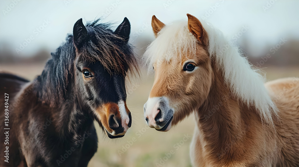 Fototapeta premium Two Horses Portrait In A Field