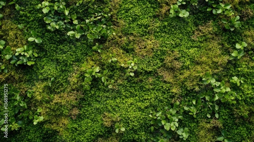 Natural green moss background, top view, biophilic design