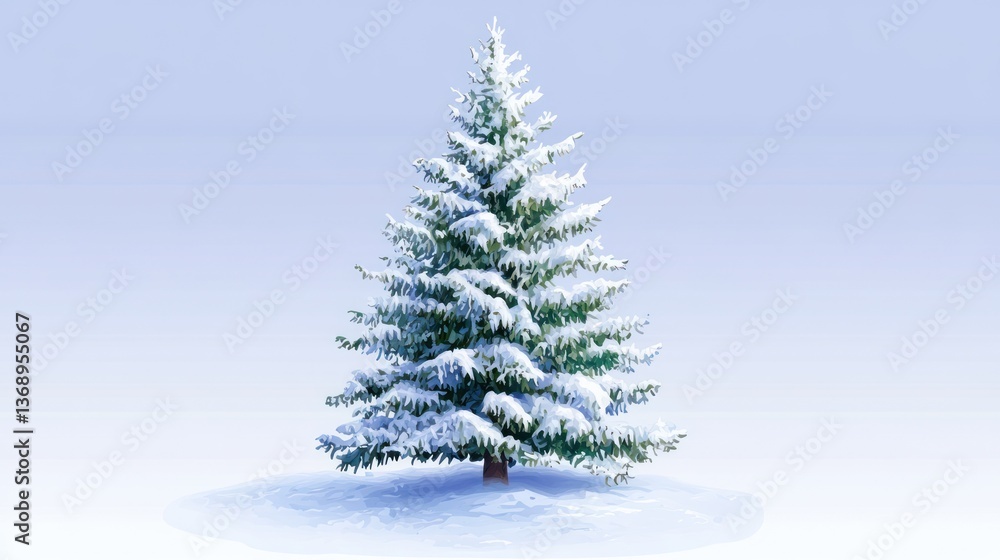 SnowCovered Pine Tree in Winter Wonderland A Festive and Charming Scene for Seasonal Designs SnowCovered Pine Tree in Winter Wonderland A Festive and Charming Scene for Seasonal Designs