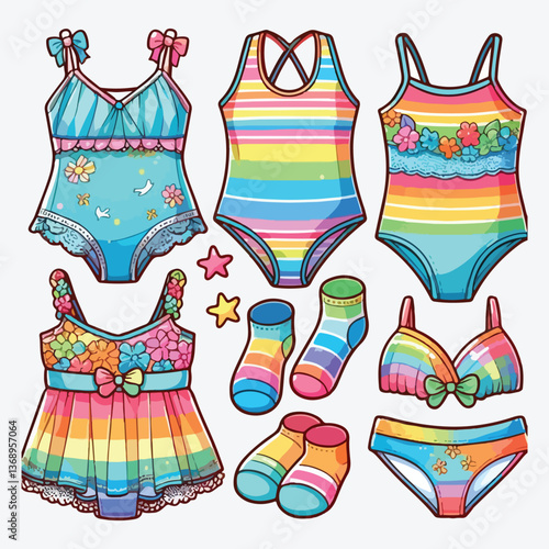 Swimsuits for children vector illustrations set stock illustration