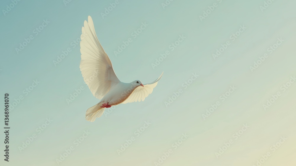 White dove in flight against a clear blue sky. (1) White dove in flight against a clear blue sky. (1)