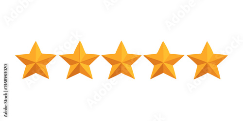 Five gold stars icon, rating symbol, vector png and svg