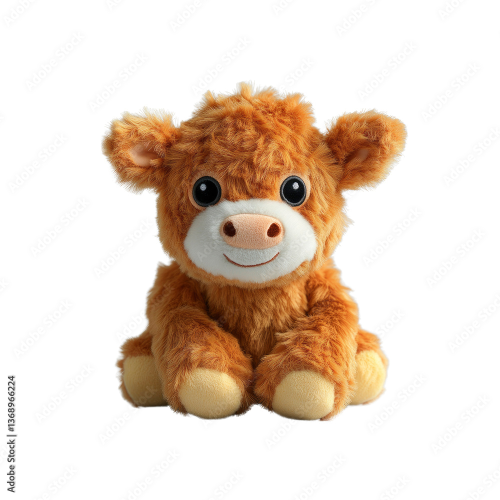 Fototapeta premium Adorable Highland Cow Calf Plush Toy Sitting
