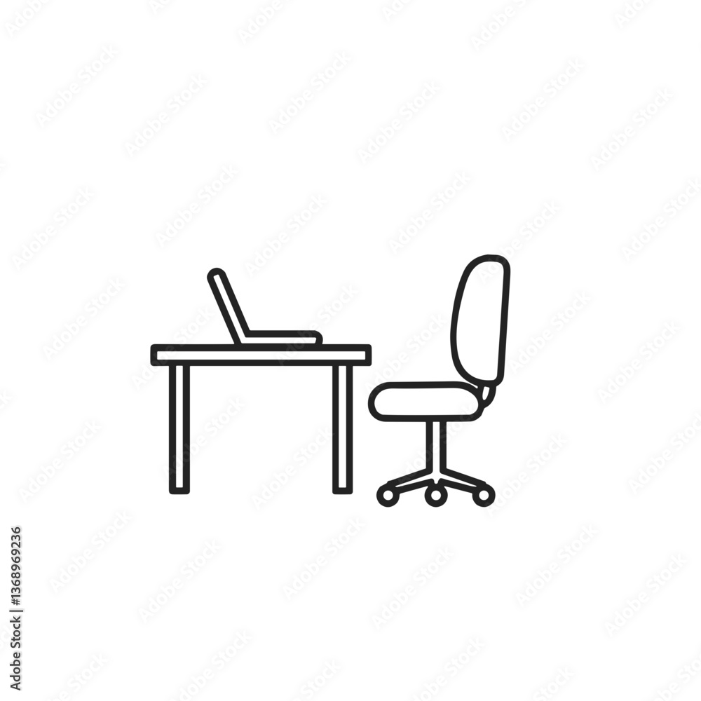 Minimalist workspace with a laptop and office chair Minimalist workspace with a laptop and office chair
