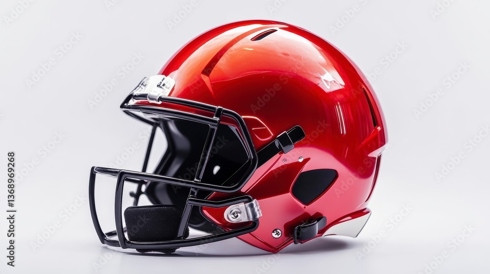 Red American football helmet, three-quarter view, isolated on white background. Red American football helmet, three-quarter view, isolated on white background.