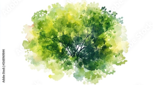 Vector of abstract watercolor tree top view, isolated on white background