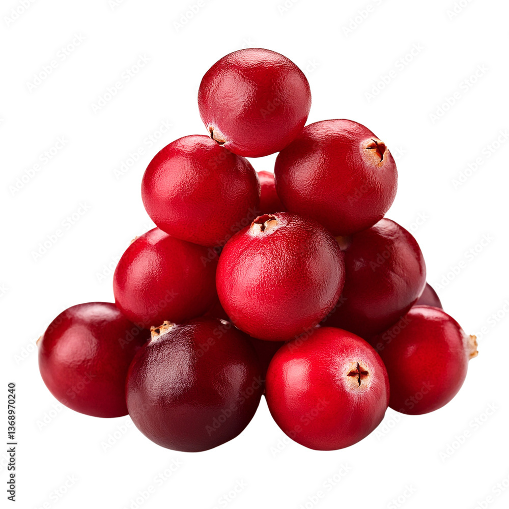 Obraz premium Cranberry Pyramid: Vibrant, fresh cranberries are stacked in a pyramid formation, showcasing their rich red color and natural textures, a visually appealing depiction of nature's bounty.