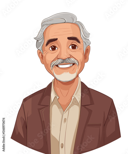 Stylish elderly Hispanic man wearing a blazer and smiling warmly for a friendly portrait in an informal setting