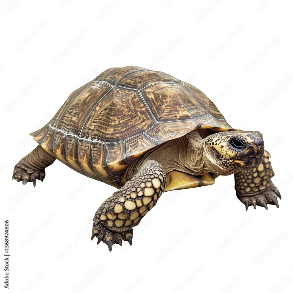 Obraz premium Desert tortoise walking slowly isolated on transparent reptile with textured shell and scaly legs natural earthy tones peaceful terrestrial animal with rough patterned carapace and sturdy limbs 