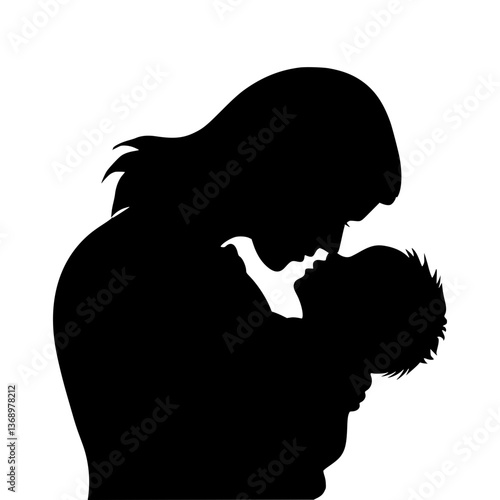 Mother & Child Silhouette - Black Outline