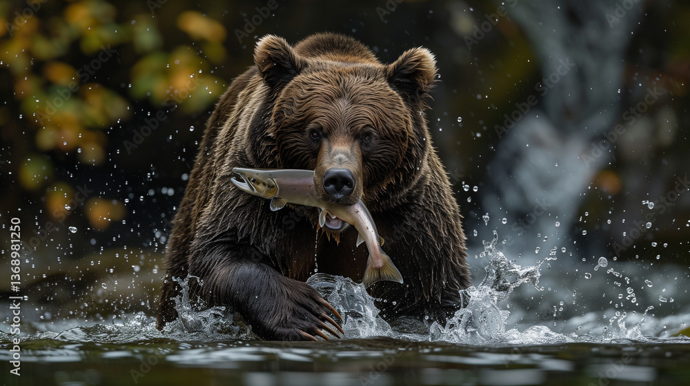 Grizzly Bear with salmon in mouth Grizzly Bear with salmon in mouth